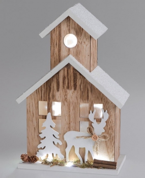 Beleuchtetes Winterhaus aus Holz mit LED Beleuchtung, 30 cm