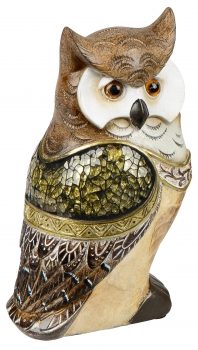 Eule Owl Eulen-Figur Deko-Kautz Herbsteule Herbstdeko/Weihnachten Wintereule Mosaik Spiegel Antik 19cm Groß