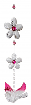Fensterdeko exklusiver Acryl-Hänger-Vogel mit Blumen-Deko Fensterschmuck Hängedeko Frühlingsdeko Acryl klar rosa 48cm Sonnenfänger