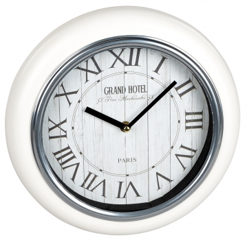 antike Wanduhr aus Metall mit römischen Ziffern Silberrand Wohnzimmer Schlafzimmer Design Küchenuhr Retro weiß 29x29cm