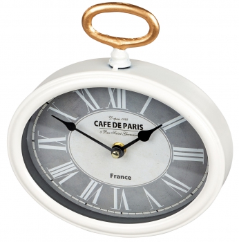 antike rustikale Wanduhr Metall mit römischen Ziffern Wohnzimmer Schlafzimmer Design Küchen-Uhr Retro antik-weiß 21x22cm oval