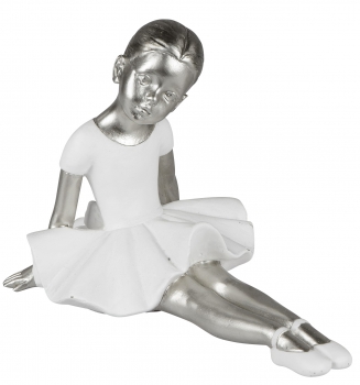 moderne Dekofigur Prima Ballerina Ballett-Tänzerin Ballett-Miniatur-Figur Abstrakte-Kunst Frauen-Statue sitzend weiß silber 17cm