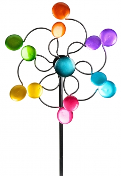 Windrad für den Garten aus Metall Kreise Windräder Windspiel Windmühle doppelt lila/blau/rot/grün - 110cm Groß