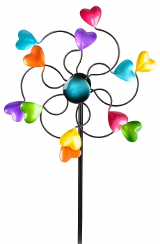 Windrad für den Garten aus Metall Herzen Windräder Windspiel Windmühle doppelt lila/blau/rot/grün - 110cm Groß