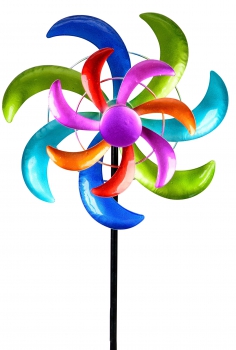 Windrad für den Garten aus Metall Fächer Windräder Windspiel Windmühle doppelt lila/blau/rot/grün - 110cm Groß