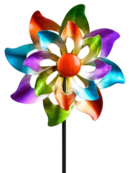 Windrad für den Garten aus Metall Blume Windräder Windspiel Windmühle doppelt lila/blau/rot/grün - 110cm Groß