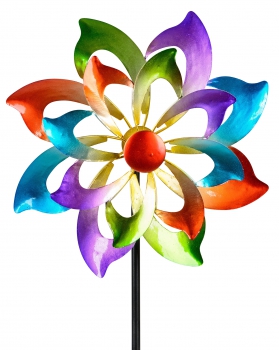 Windrad für den Garten aus Metall Blume Windräder Windspiel Windmühle doppelt lila/blau/rot/grün - 122cm Groß