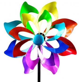XXL Windrad für den Garten aus Metall Blume Windräder Windspiel Windmühle doppelt lila/blau/rot/grün - 166cm Groß