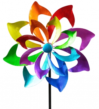 Windrad für den Garten aus Metall Blume Windräder Windspiel Windmühle doppelt lila/blau/rot/grün - 130cm Groß