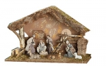GILDE Krippenstall aus Holz und Moos, 34x56x36 cm